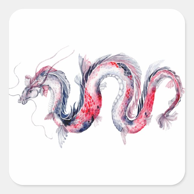 Koi Dragon Square Sticker (Front)
