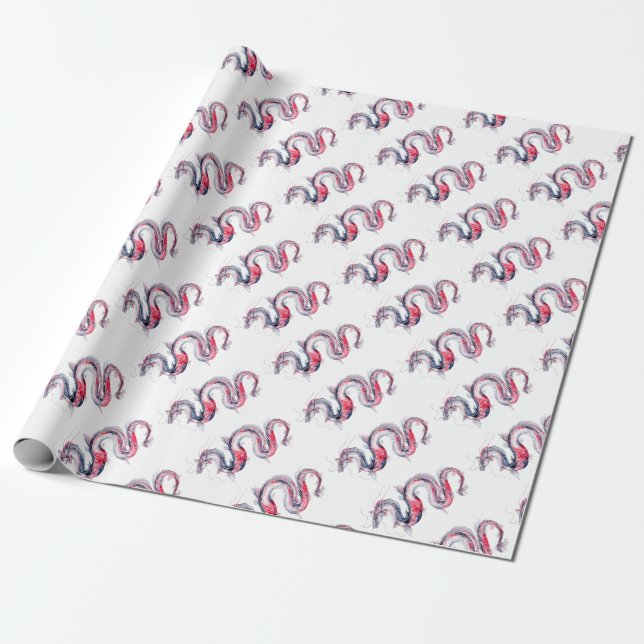 Koi Dragon Wrapping Paper (Unrolled)