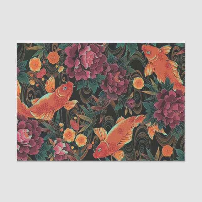 Koi et papier de soie de soie de pivoines (Recto)