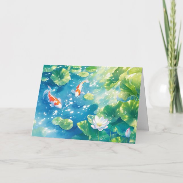 Koi Fish Among Lily Pads Card (Front)