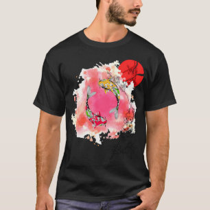 Koi Fish and Cherry Blossom Art with red Japanese T-Shirt