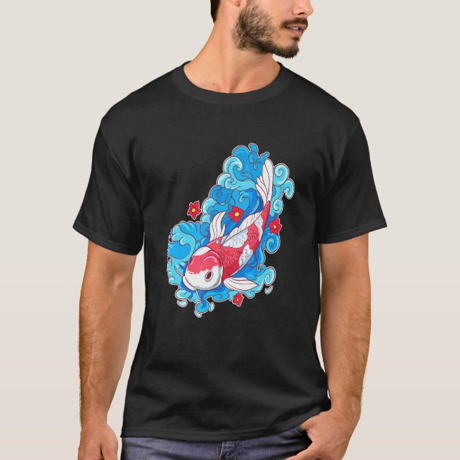 Koi Fish And Flowers Japanese Carp T-Shirt (Front)
