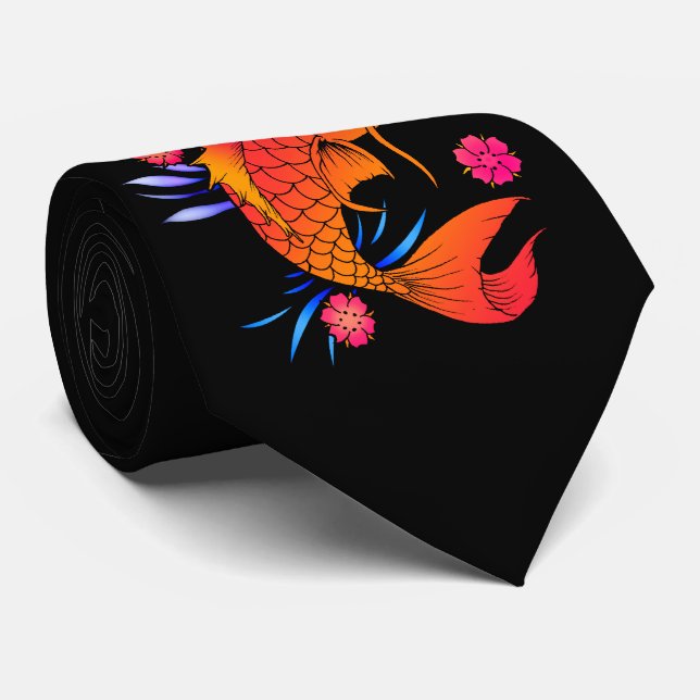 koi fish and flowers tie (Rolled)