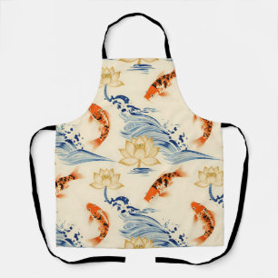 Koi Fish and Lotus Seamless Pattern Apron