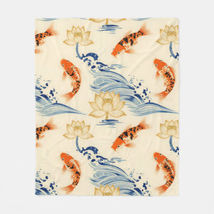 Koi Fish and Lotus Seamless Pattern Fleece Blanket
