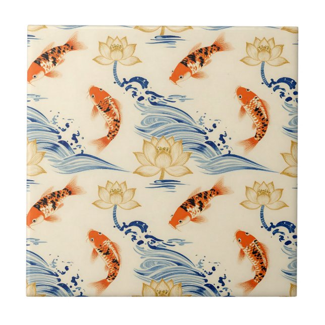 Koi Fish and Lotus Seamless Pattern Tile (Front)