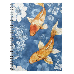koi fish and the deep indigo blue of the floral notebook