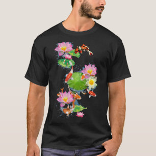 Koi Fish Animals Colourful Lotus Koi Fish Japan T-Shirt