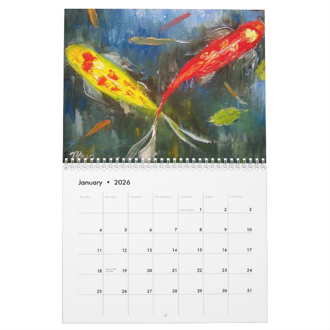 Koi Fish Art Calendar (Jan 2026)