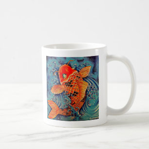 "Koi Fish" Art Orange Koi in Blue Water Coffee Mug