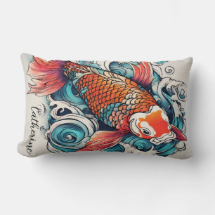 Koi Fish, Beautiful Japanese Carp, Personalized Lumbar Pillow