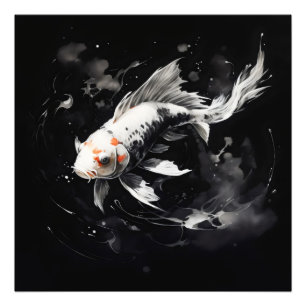 Koi Fish Black Ink Painting Photo Print
