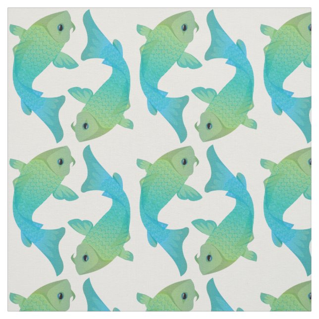 Koi Fish Blue and Green Pisces Pattern Fabric (Swatch)