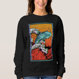 Koi Fish Carp Fishing Japanese Great Wave Off Kana Sweatshirt