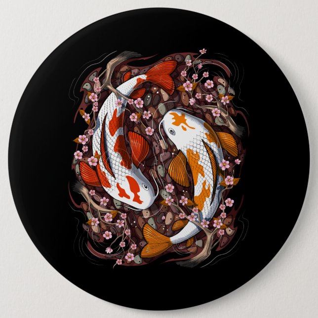 Koi Fish Cherry Blossom 6 Inch Round Button (Front)