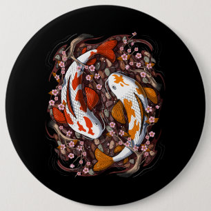 Koi Fish Cherry Blossom 6 Inch Round Button