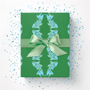 Koi Fish Chinoiserie Ogee in Green and Aqua Wrapping Paper