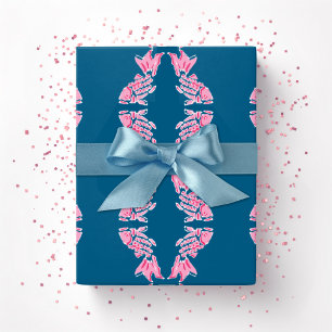Koi Fish Chinoiserie Ogee in Pink and Deep Aqua Wrapping Paper