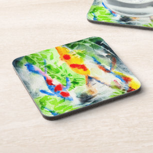 Koi fish colourful watercolor art coaster