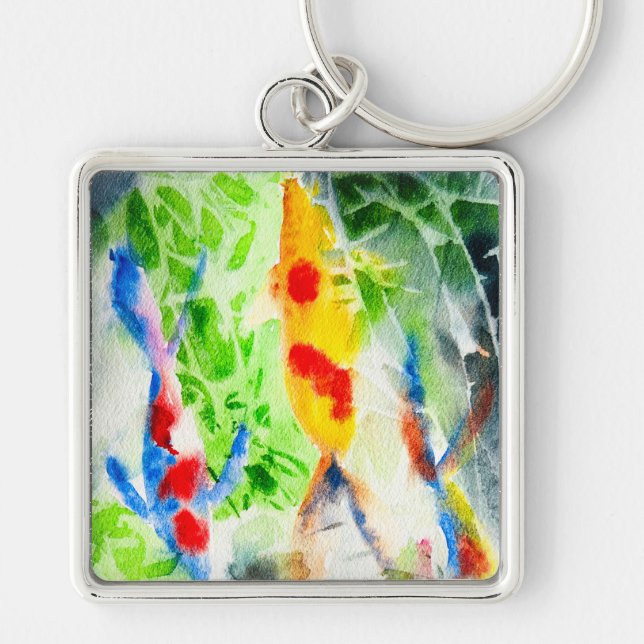 Koi fish colourful watercolor art keychain (Front)