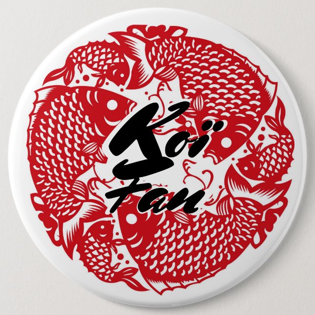 Koï Fish Fan 6 Inch Round Button (Front)