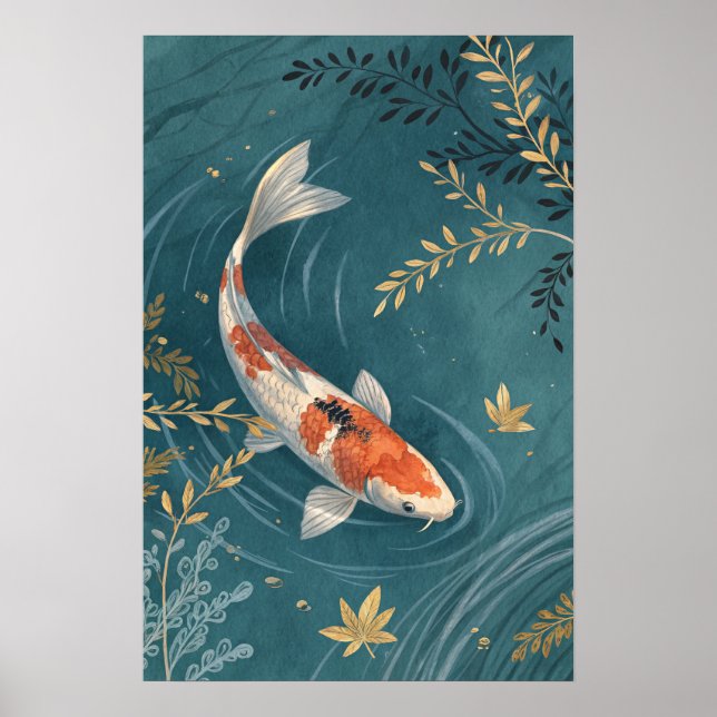 Koi Fish Golden Leaves Poster (Front)