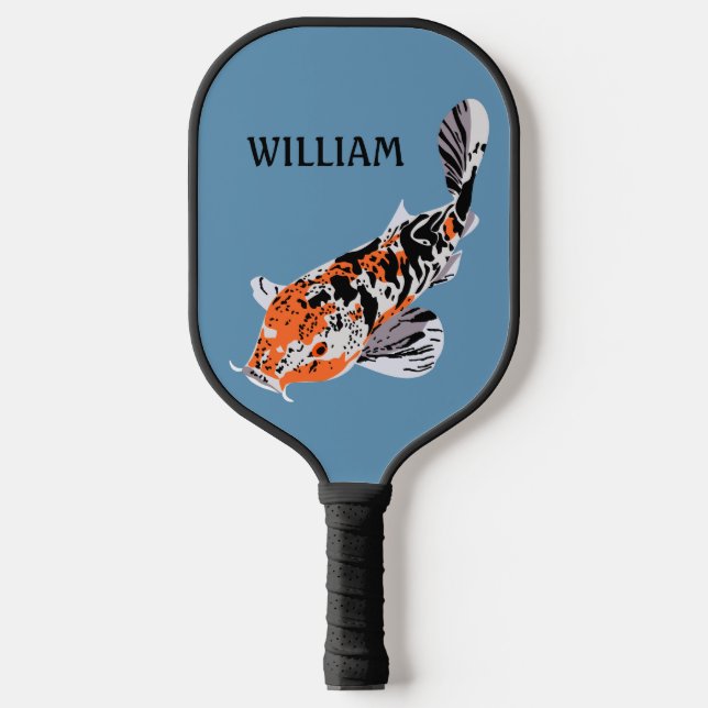 Koi Fish Illustration Orange and Blue Personalized Pickleball Paddle (Front)