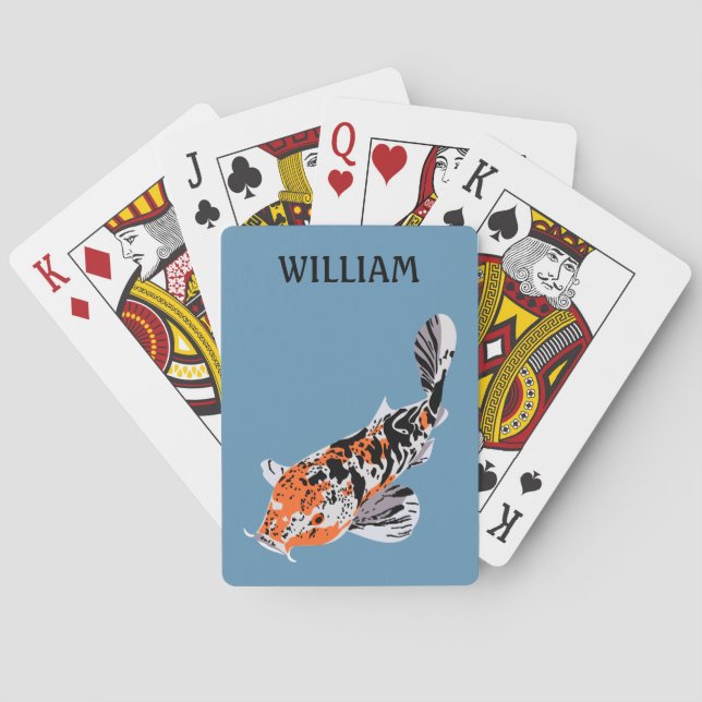 Koi Fish Illustration Orange and Blue Personalized Playing Cards (Back)