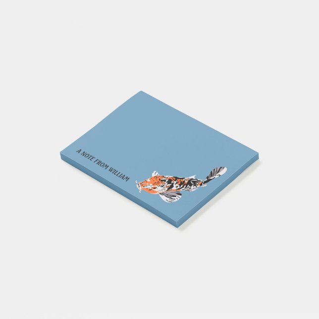 Koi Fish Illustration Orange and Blue Personalized Post-it Notes (Angled)