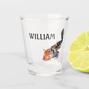 Koi Fish Illustration Orange and Blue Personalized Shot Glass