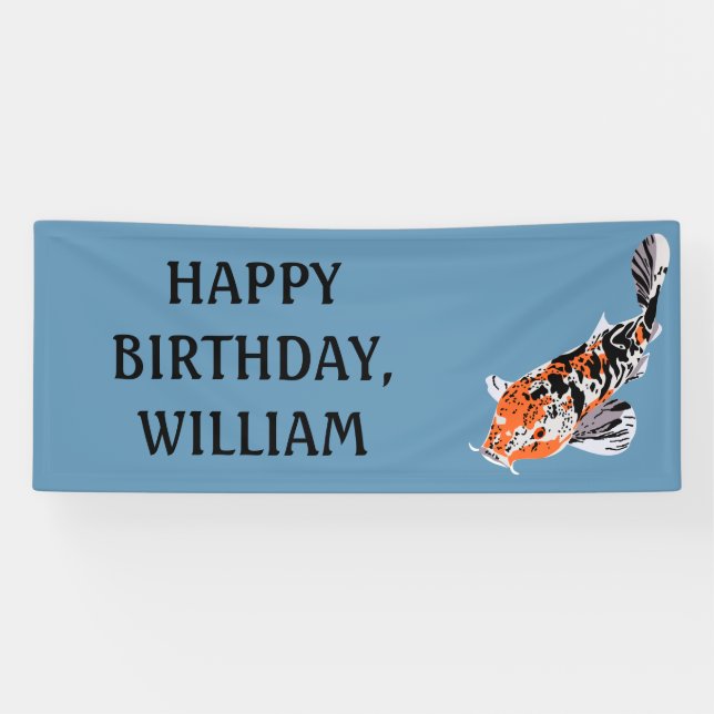 Koi Fish Illustration Orange, Blue Birthday Party Banner (Horizontal)