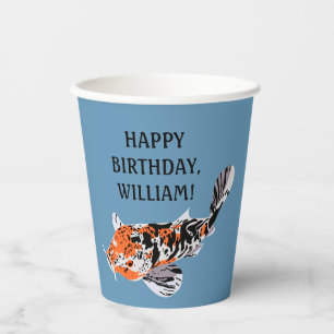 Koi Fish Illustration Orange, Blue Birthday Party Paper Cups