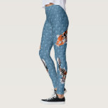 Koi Fish Illustrations on Blue Waves Patterned Leggings<br><div class="desc">These leggings feature big and bold illustrations of koi fish in a realistic style on the sides of the leg. The graphics are in orange, white and black and are set against a simple geometric patterned background that has the look of ocean waves.</div>