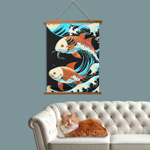 Koi Fish in a Great Wave Comic Book Style  Hanging Tapestry