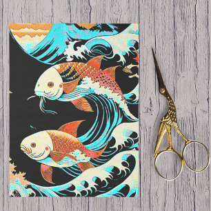 Koi Fish in a Great Wave Comic Book Style  Tissue Paper