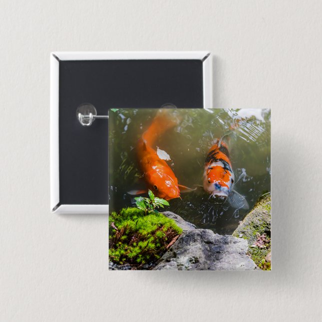 Koi fish in a pond 2 inch square button (Front & Back)