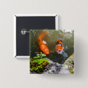 Koi fish in a pond 2 inch square button