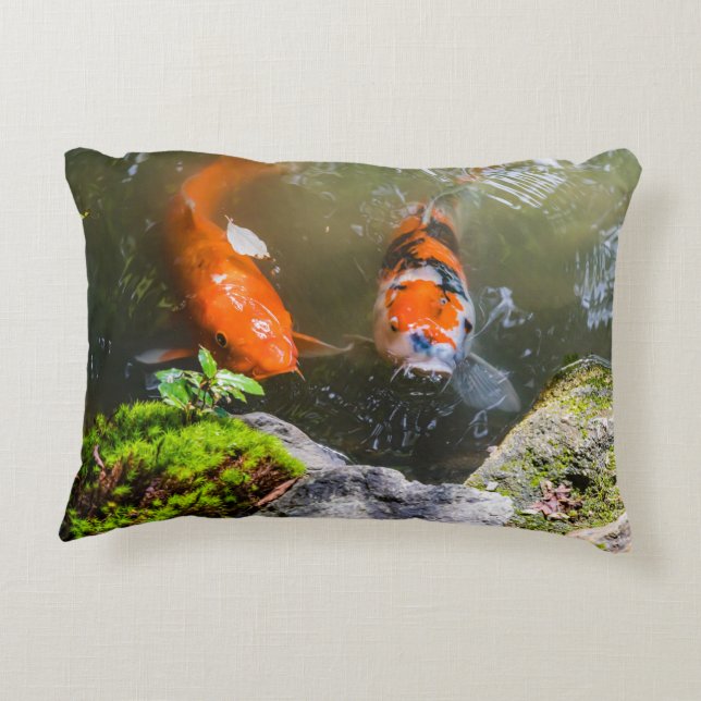 Koi fish in a pond accent pillow (Back)
