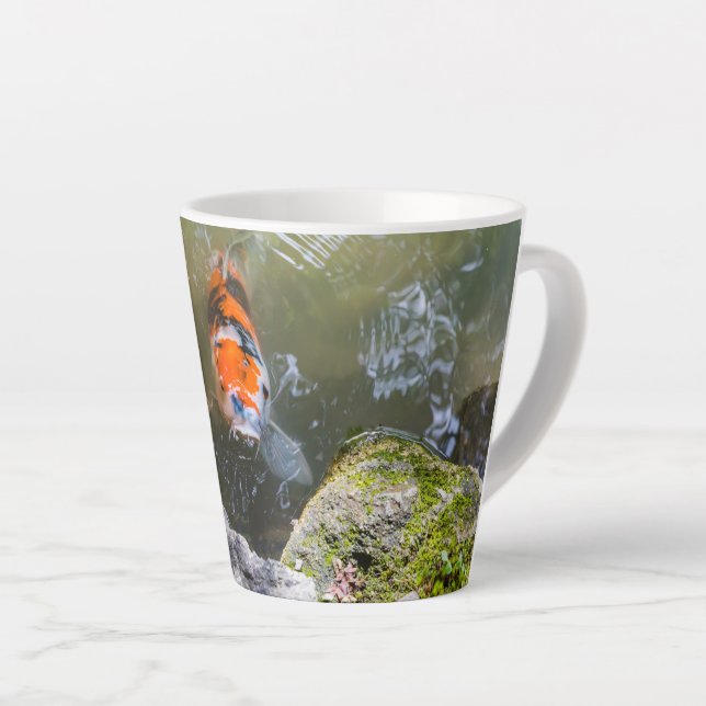 Koi fish in a pond latte mug (Right Angle)