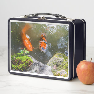 Koi fish in a pond metal lunch box