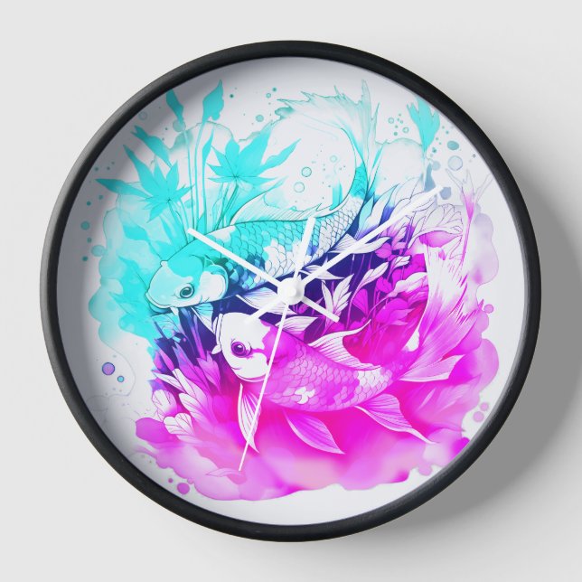 Koi Fish in Pink and Blue Clock (Front)