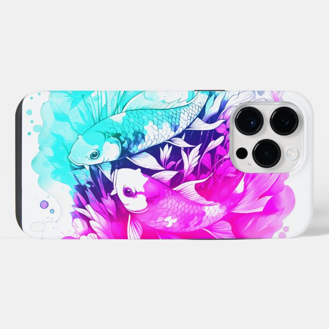 Koi Fish in Pink and Blue iPhone Case (Back Horizontal)