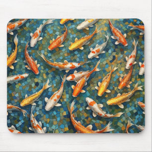Koi Fish in Serene Pond Mosaic Mouse Pad