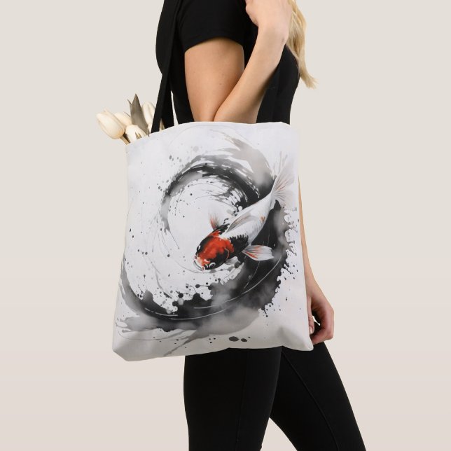 Koi Fish Ink Painting Tote Bag (Close Up)