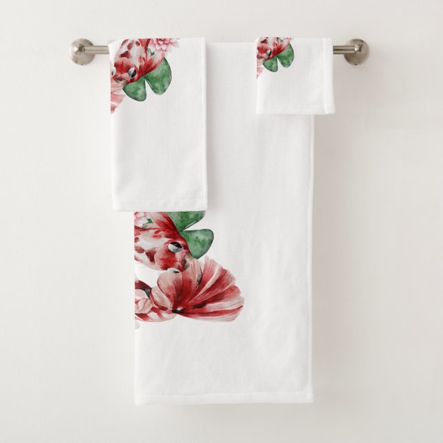  Koi Fish Japanese Style Script Oriental Art Bath Towel Set (Insitu)