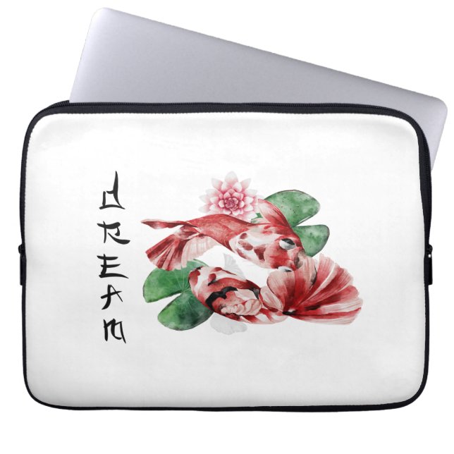  Koi Fish Japanese Style Script Oriental Art Laptop Sleeve (Front)