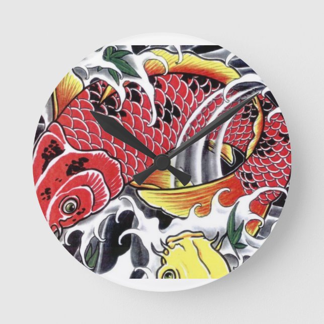 Koi Fish- Japanese tattoo design Round Clock (Front)