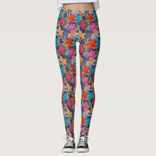Koi Fish Japanese Tattoo With Wave Floral Pattern Leggings