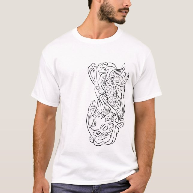 Koi Fish Line Art T Series 2 T-Shirt (Front)