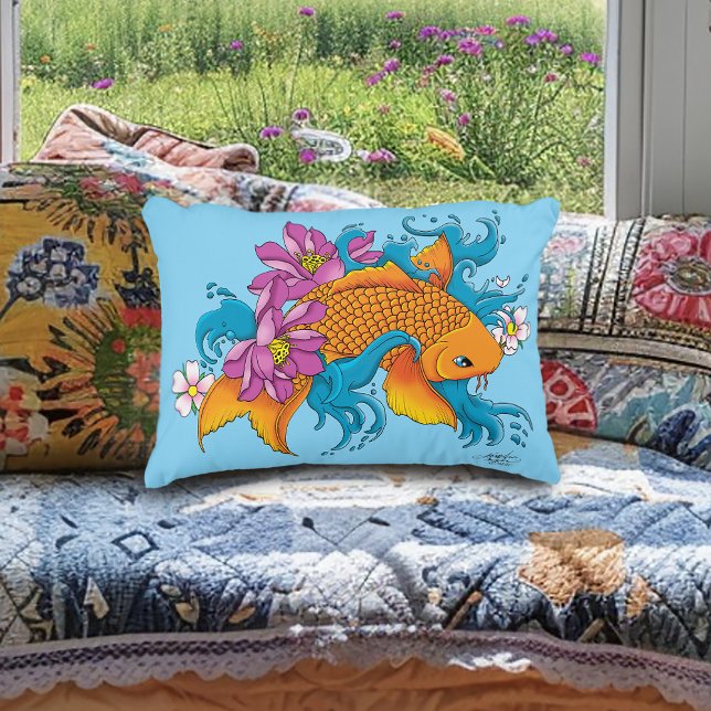 Koi Fish Lotus Cherry Blossoms Accent Pillow (Creator Uploaded)